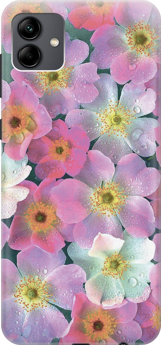 

Силиконовый чехол на Samsung Galaxy A04 с принтом "Розовые фиалки", Белый;желтый, 158420