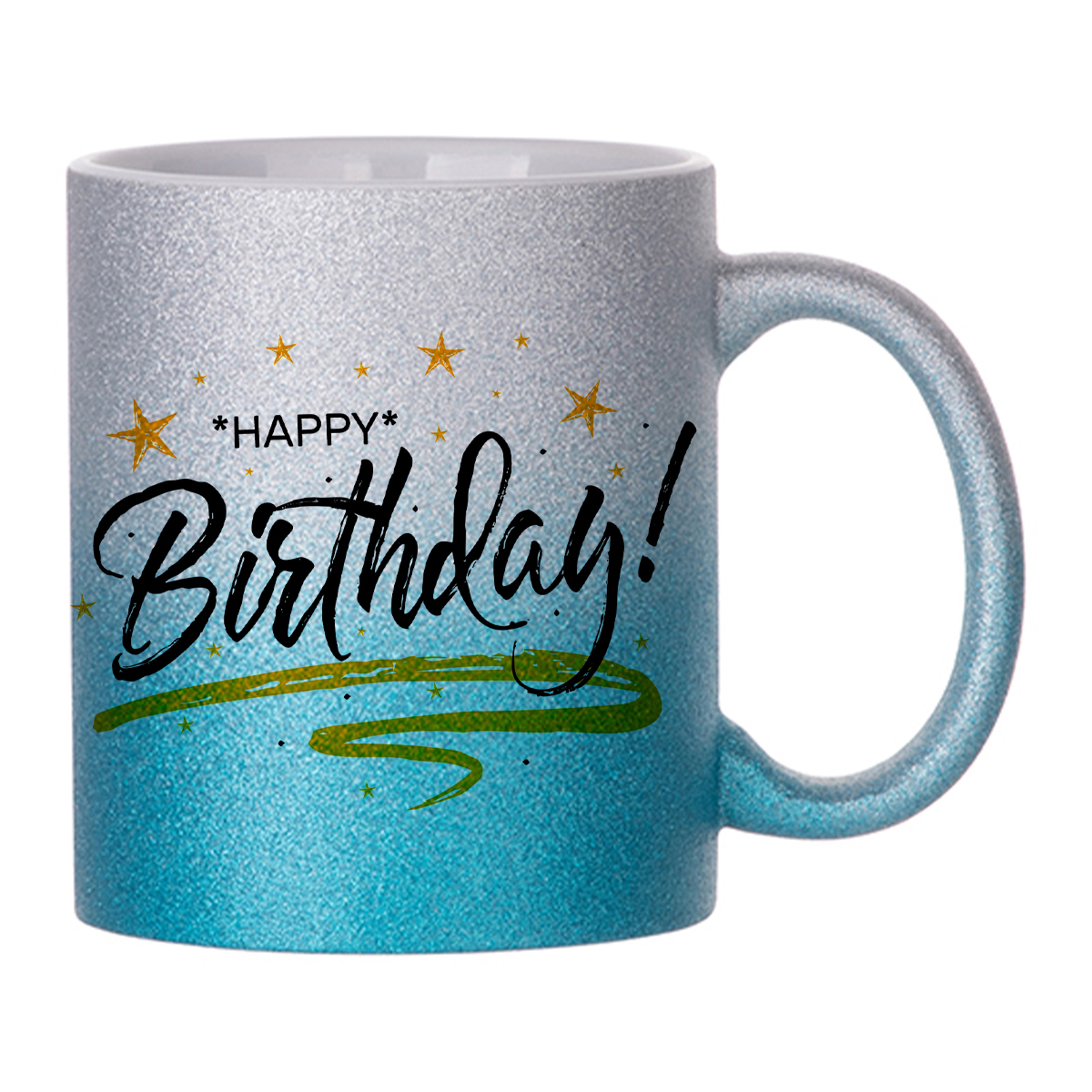 

Кружка с блестками Голубая CoolPodarok День рождение. Happy birthday золотая надпись