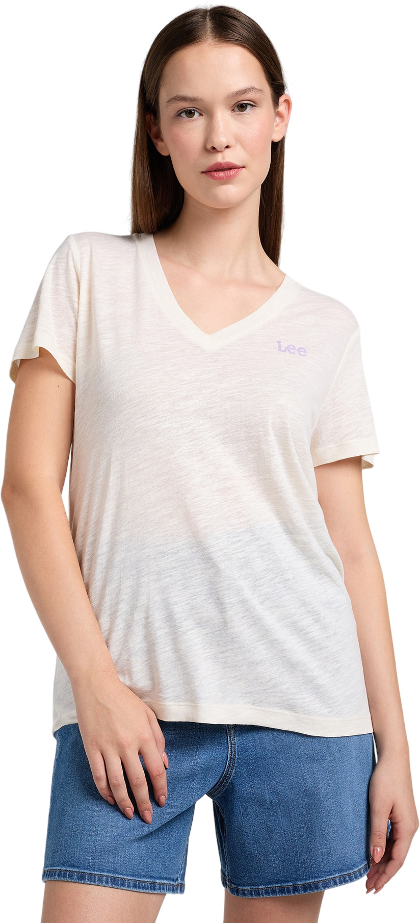 Футболка женская Lee V NECK TEE ECRU белая XS 3599₽