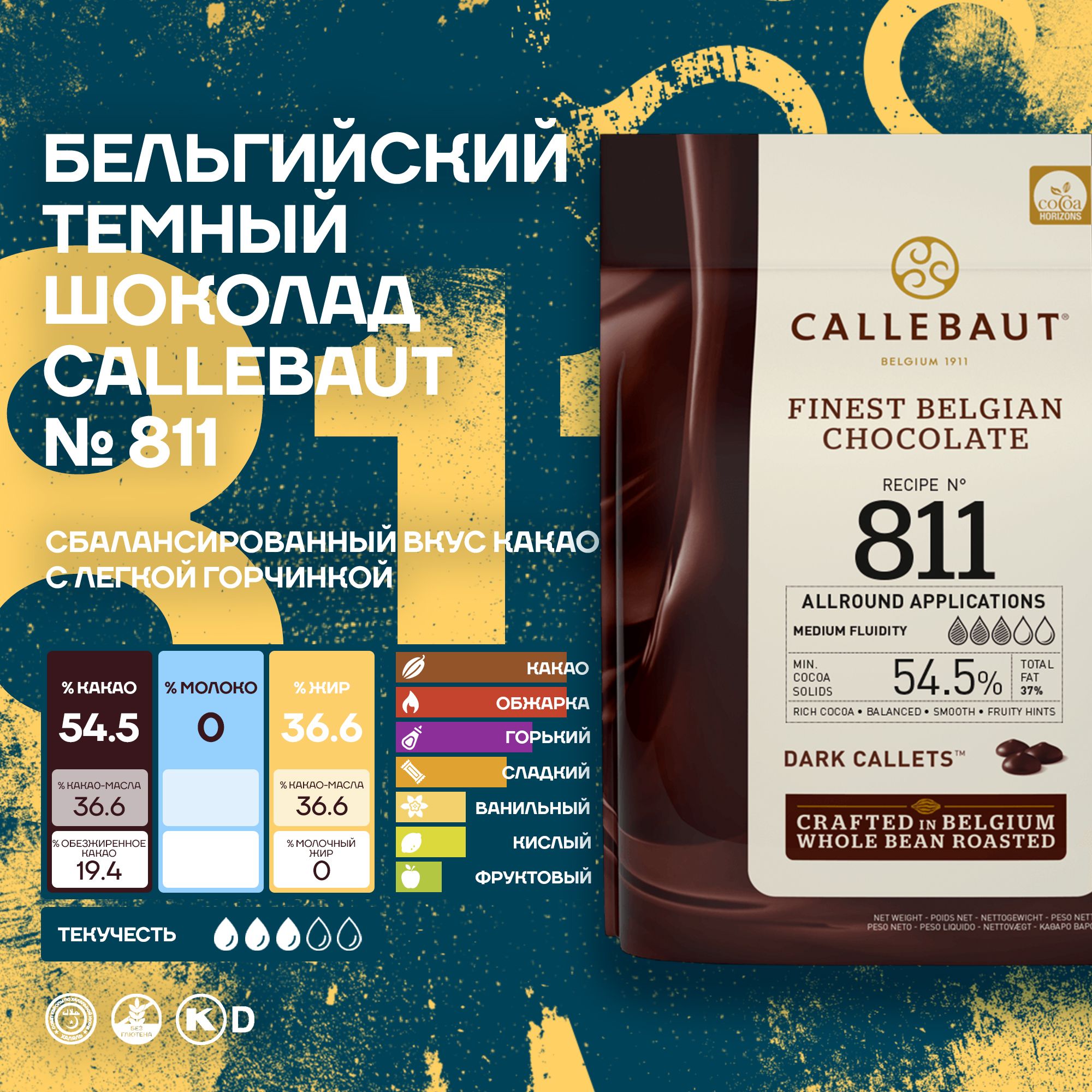 

Бельгийский темный шоколад Callebaut 811 54,5%, 5 кг, Callebaut 811 54,5%