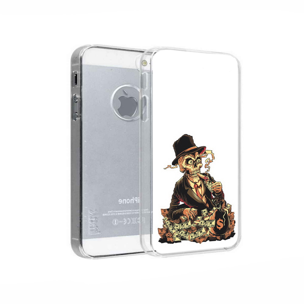 

Чехол MyPads Tocco для Apple iPhone 5 нарисованный череп с сигаретой, Прозрачный, Tocco
