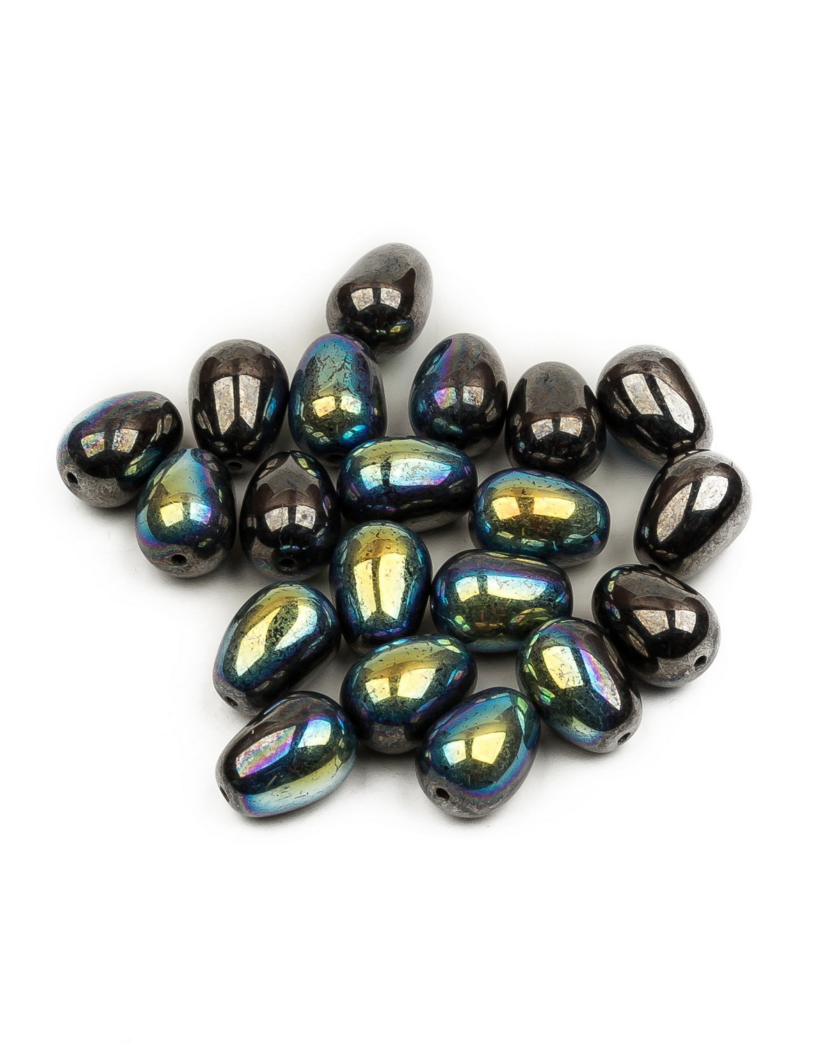 Чешские бусины Czech Beads капля Glass drops, 11х8 мм, Jet Hematite AB 20 шт Drops Beads разноцветный