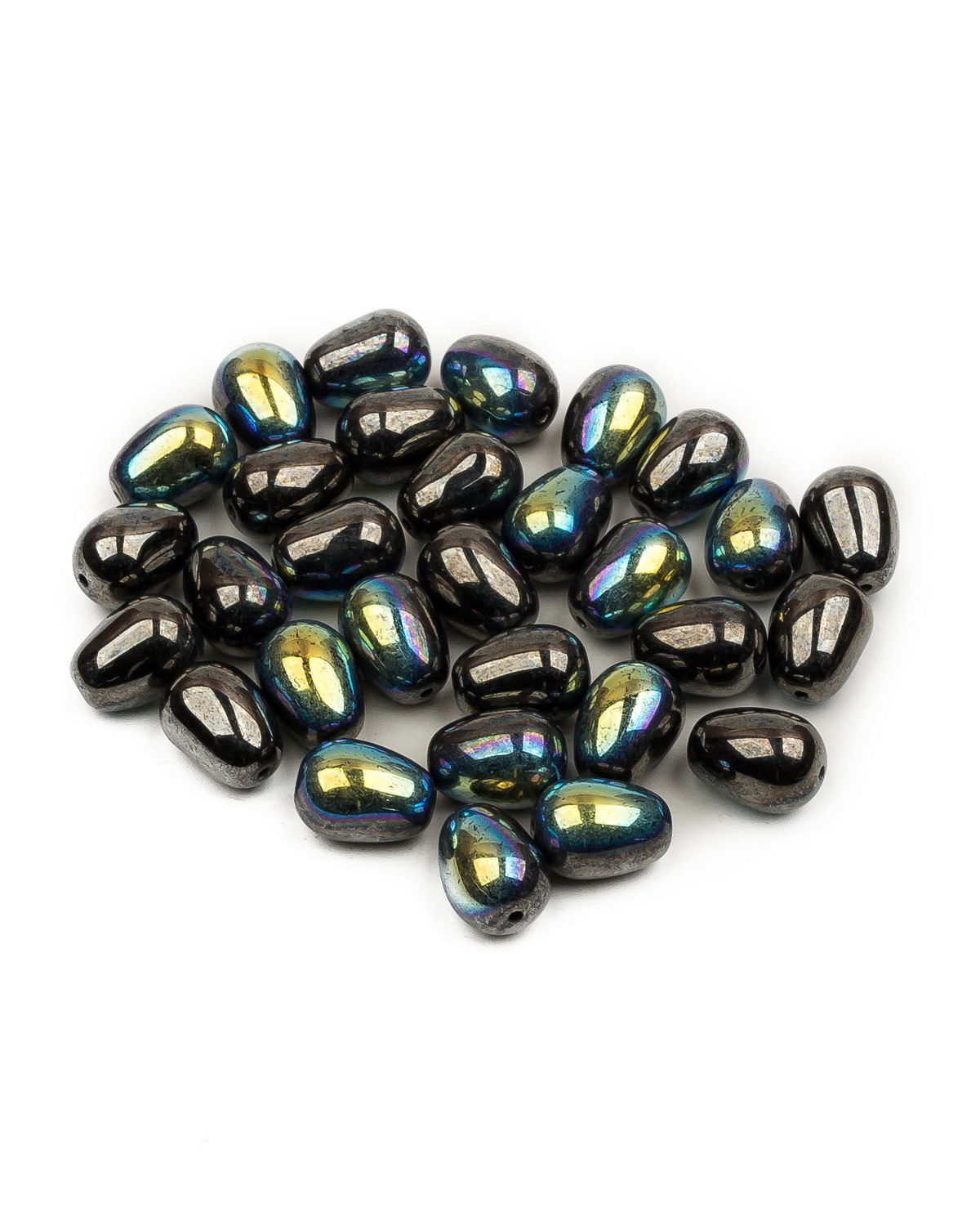 

Чешские бусины Czech Beads капля Glass drops, 11х8 мм, Jet Hematite AB 30 шт, Разноцветный, Drops Beads