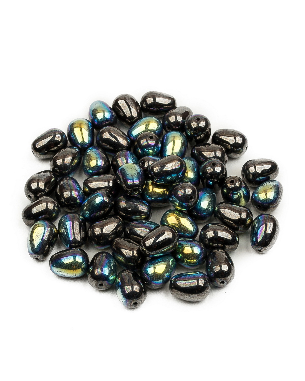 

Чешские бусины Czech Beads капля Glass drops, 11х8 мм, Jet Hematite AB 50 шт, Разноцветный, Drops Beads