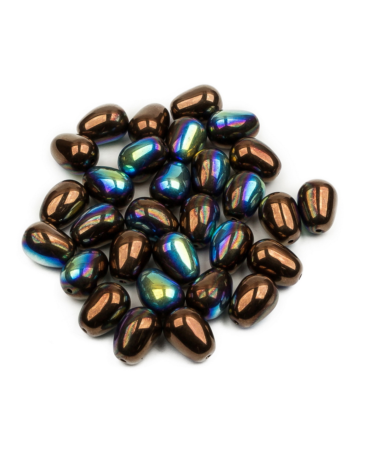 Чешские бусины Czech Beads капля Glass drops, 11х8 мм, Jet Bronze AB 30 шт