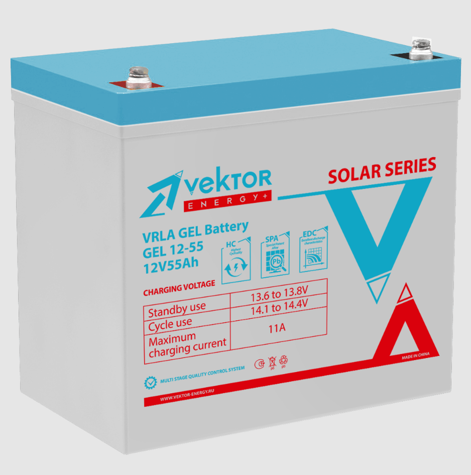 Аккумулятор для ИБП Vektor Energy GEL 12-55 55 А/ч 12 В