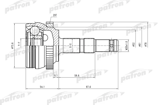 

ШРУС наружн к-кт 22x52x28 ABS:29T OPEL: Corsa C 00- PATRON PCV1400