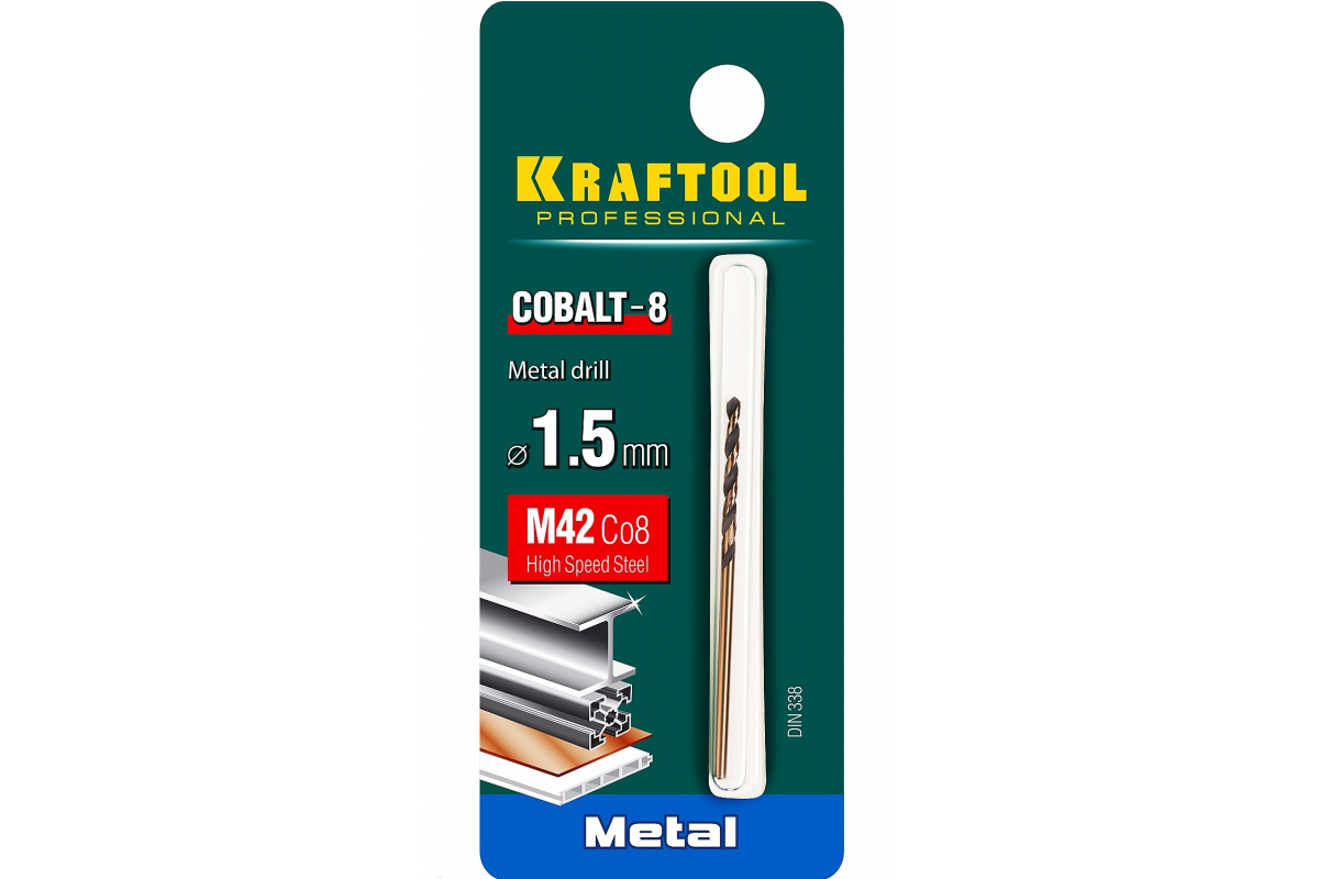 

Сверло по металлу KRAFTOOL COBALT 1.5 х43мм, HSS-Co(8%) , сталь М42(S2-10-1-8)