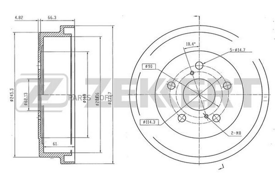 

ZEKKERT BS-6578 Барабан тормозной зад. Toyota Camry (V10) 91- 1шт