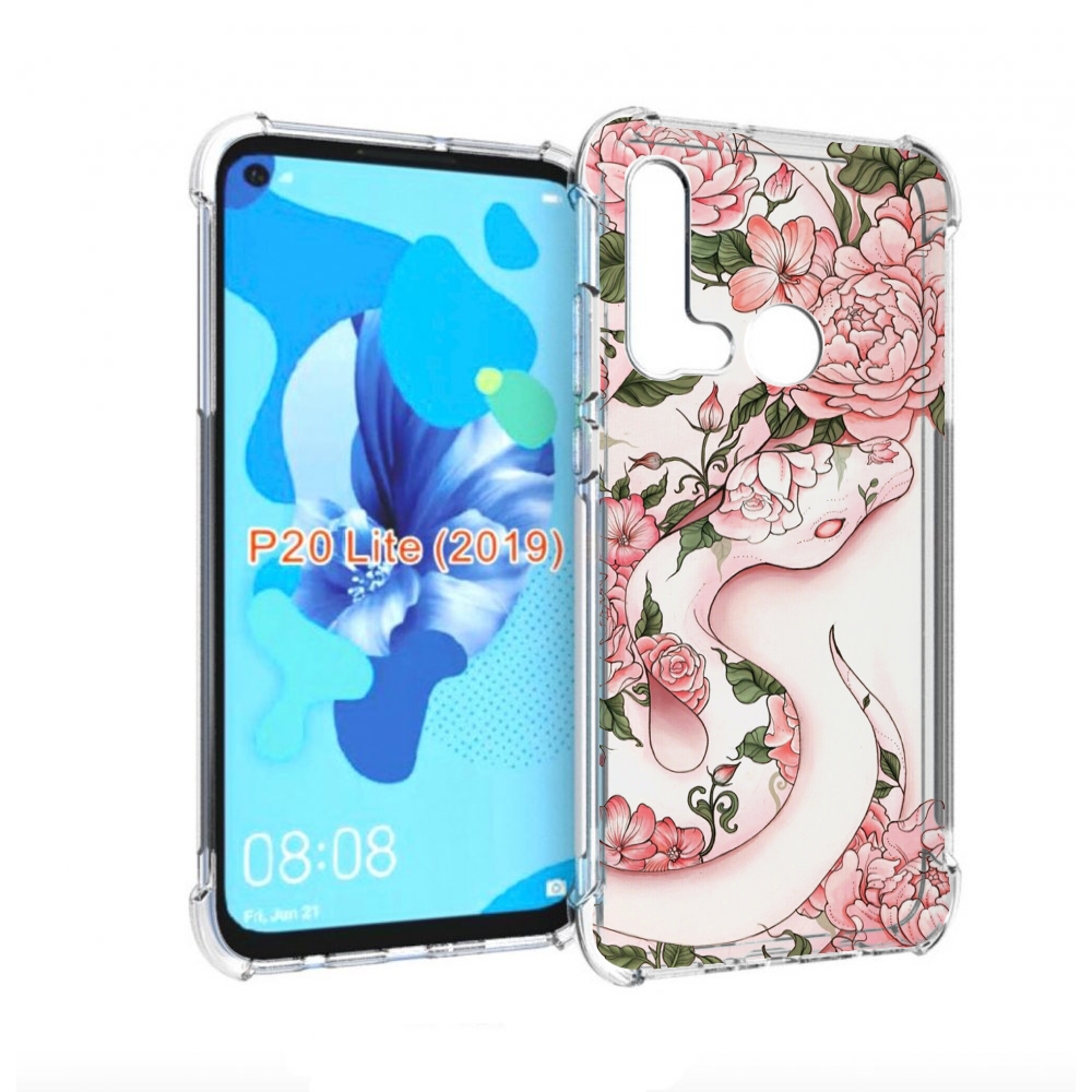 

Чехол бампер MyPads змея-в-розовых-цветах женский для Huawei P20, Прозрачный, Tocco