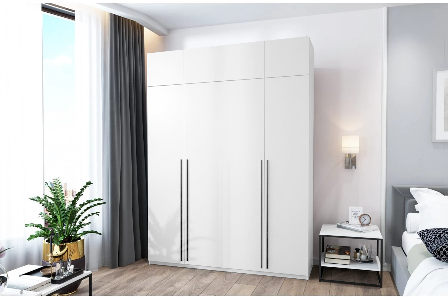 

Шкаф распашной QualisMebel Пакс Quad 1800х450х2400, Белый, Пакс Quad