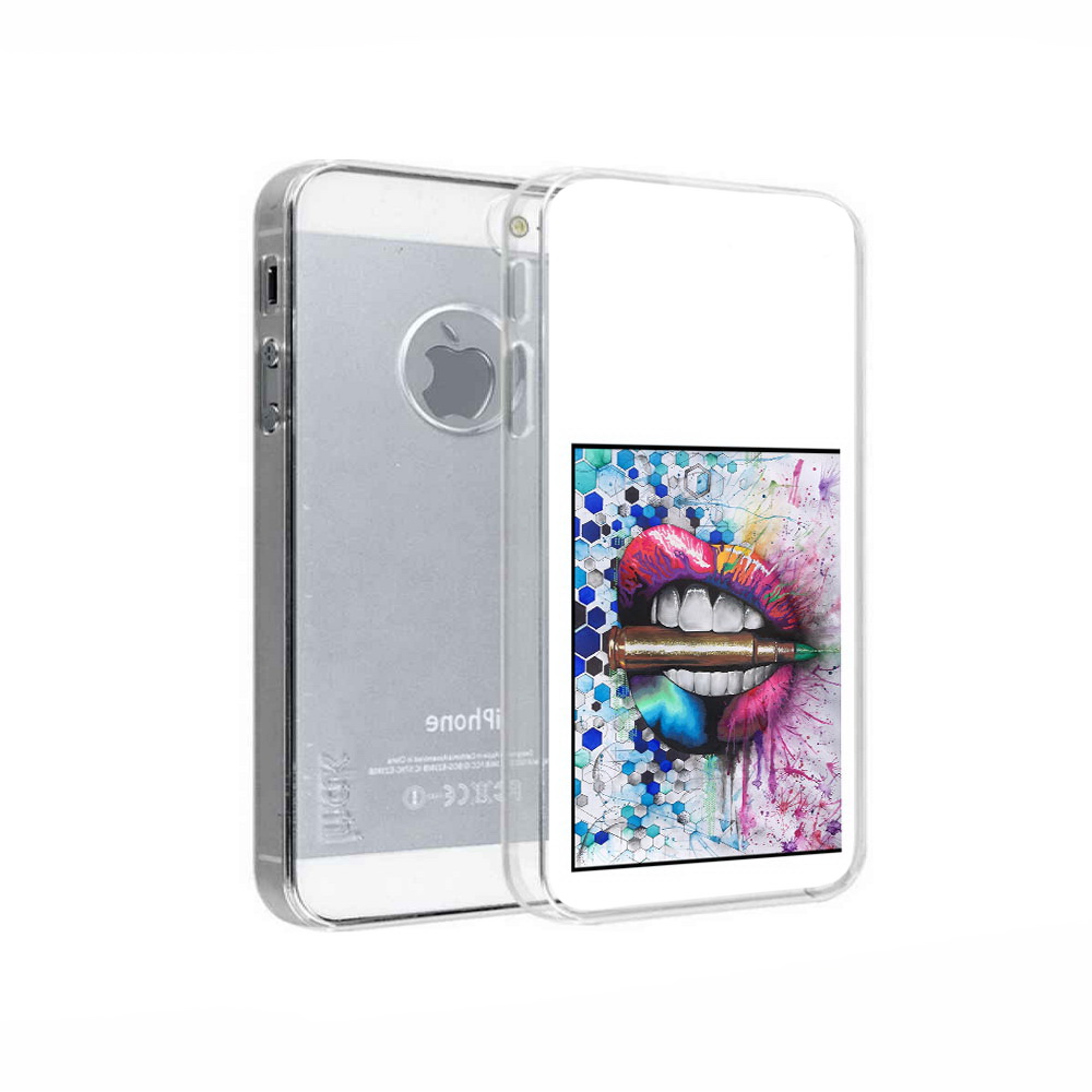 

Чехол MyPads Tocco для Apple iPhone 5 разноцветные губы с пулей, Прозрачный, Tocco