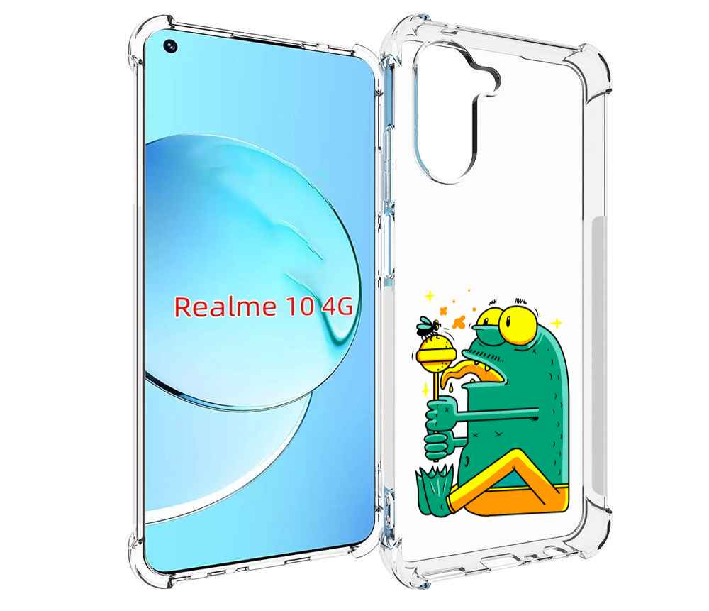 

Чехол MyPads Зеленая лягушка с чупа чупсом для Realme 10, Прозрачный, Tocco