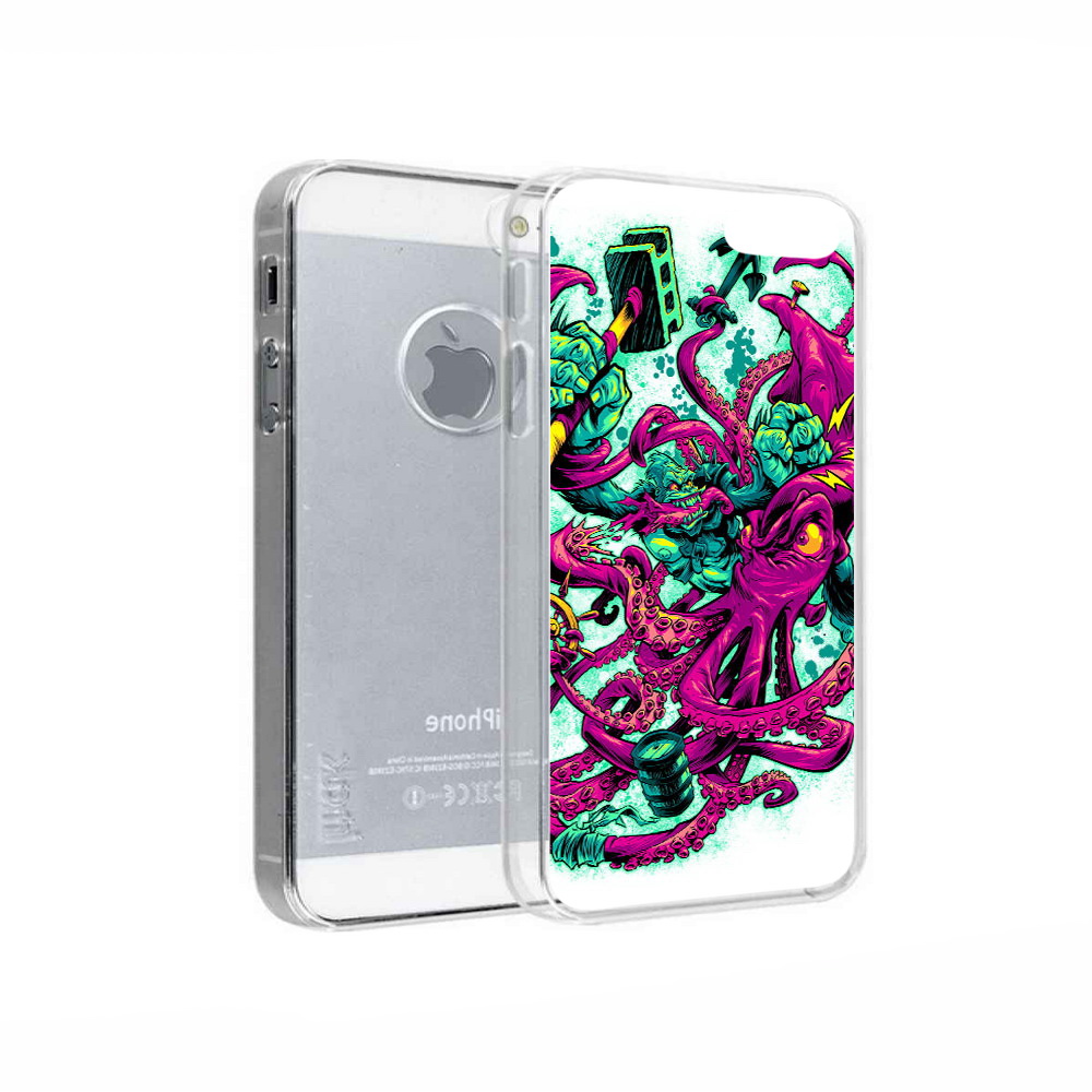 

Чехол MyPads Tocco для Apple iPhone 5 фиолетовый кракен, Прозрачный, Tocco