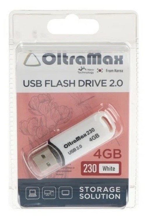 

Флешка OltraMax 230, 4 Гб, USB2.0, белая