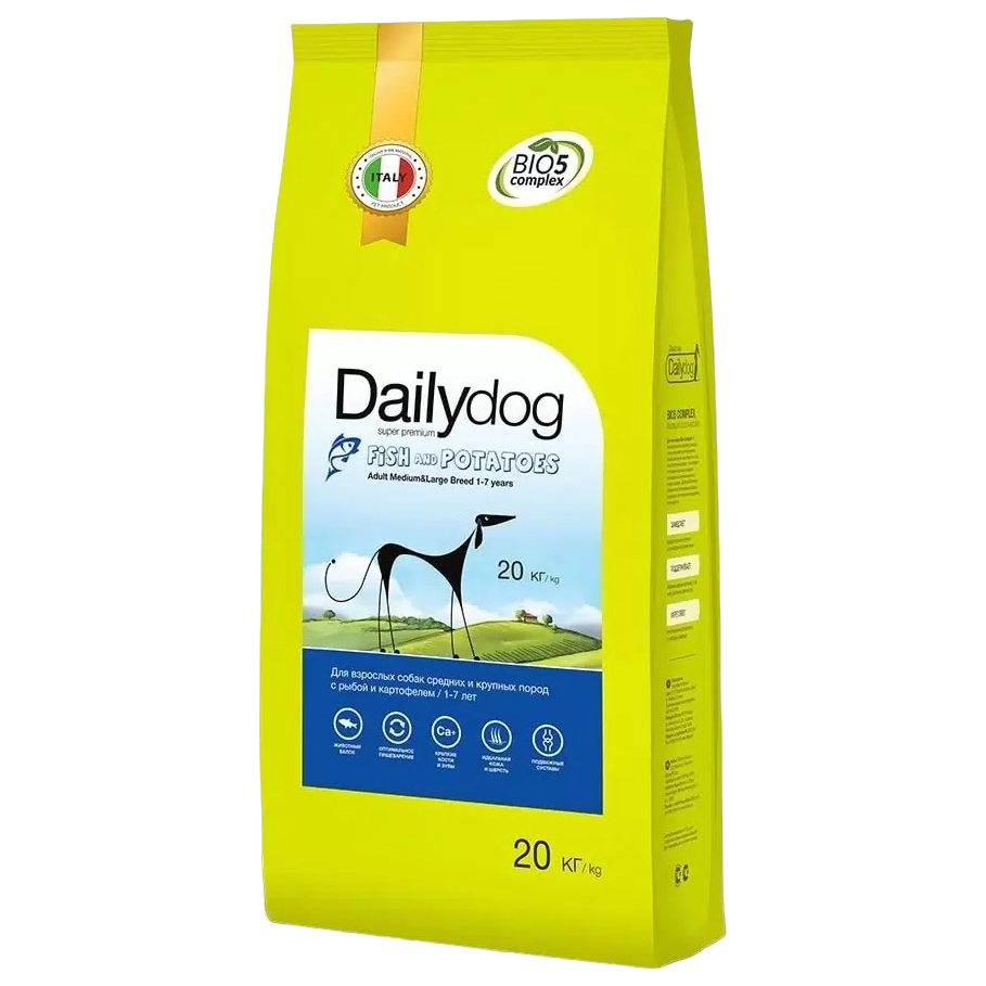 Сухой корм для собак Dailydog Adult Medium-Large Breed, рыба и картофель, 20кг