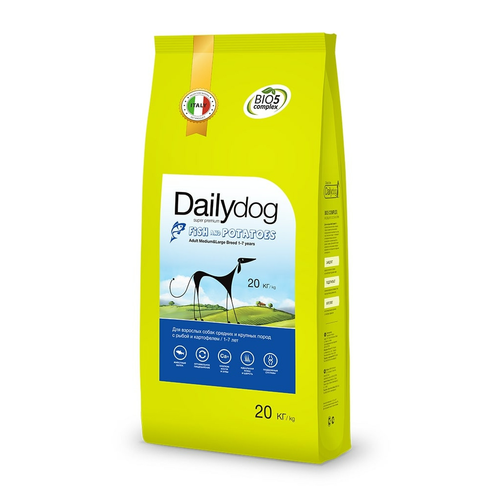 Сухой корм для собак Dailydog Adult Medium-Large Breed, рыба и картофель, 20кг