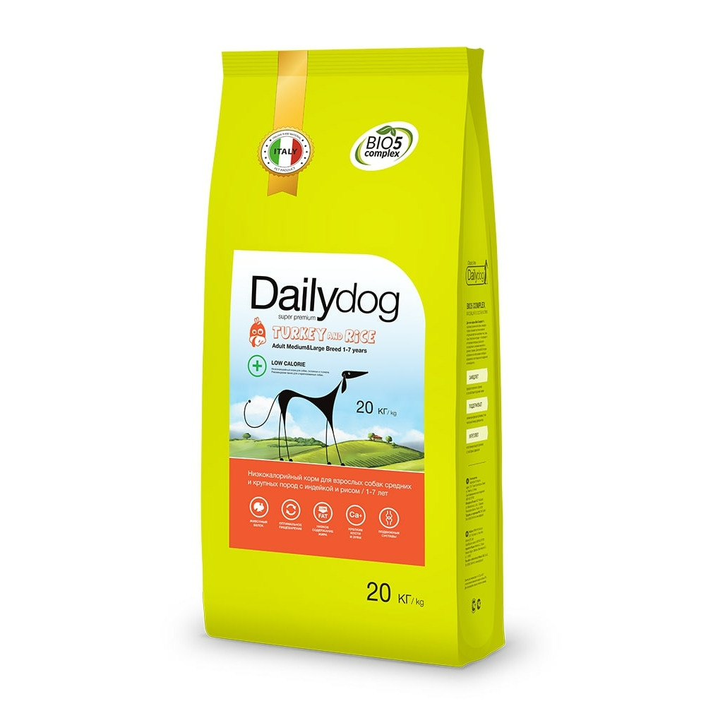 фото Сухой корм для собак dailydog adult medium-large breed low calorie, индейка и рис, 20кг