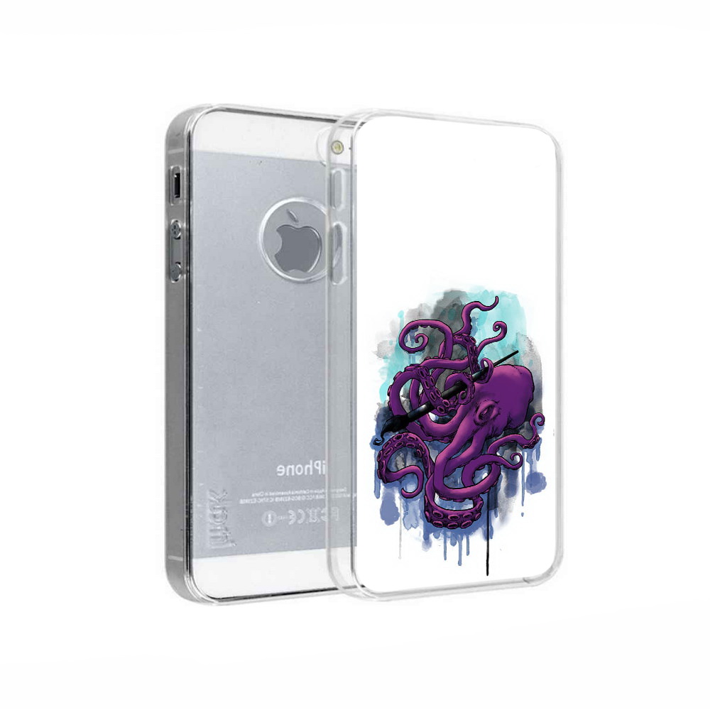 

Чехол MyPads Tocco для Apple iPhone 5 фиолетовый осьминог, Прозрачный, Tocco