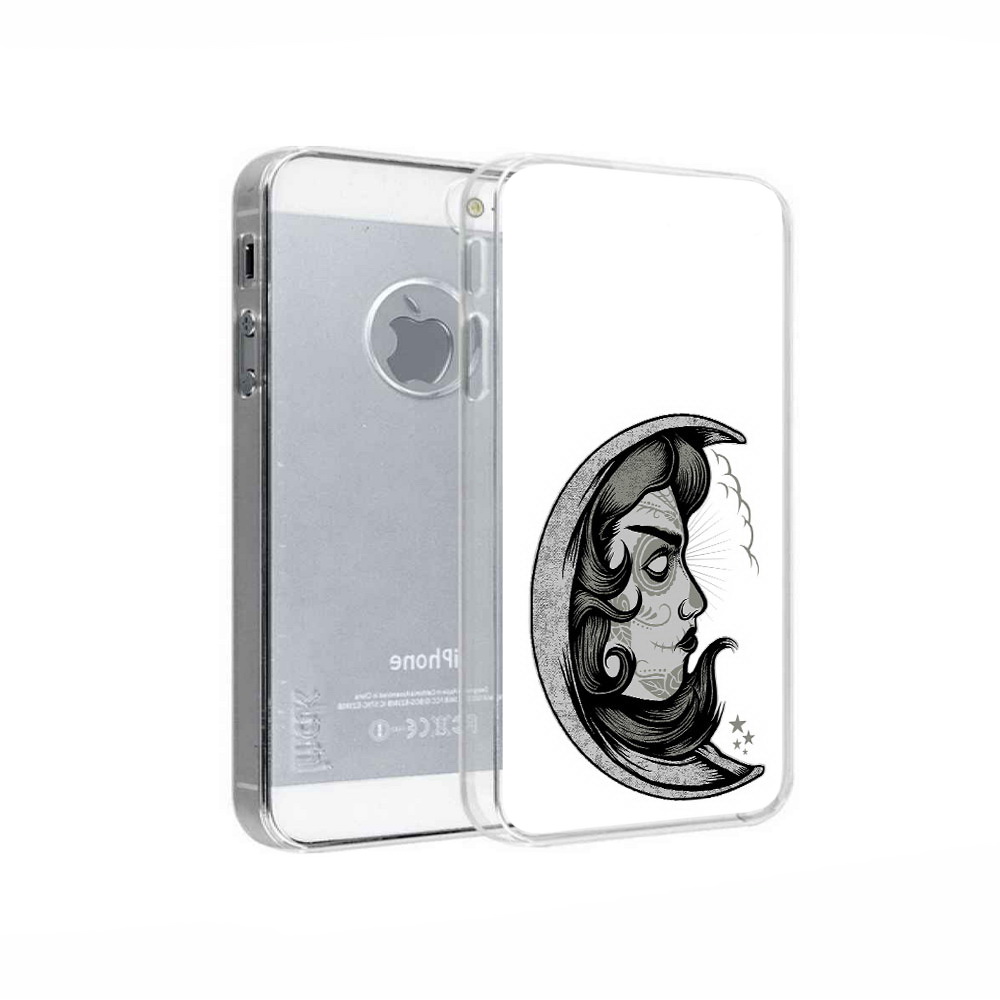 

Чехол MyPads Tocco для Apple iPhone 5 черно белая луна с лицом, Прозрачный, Tocco