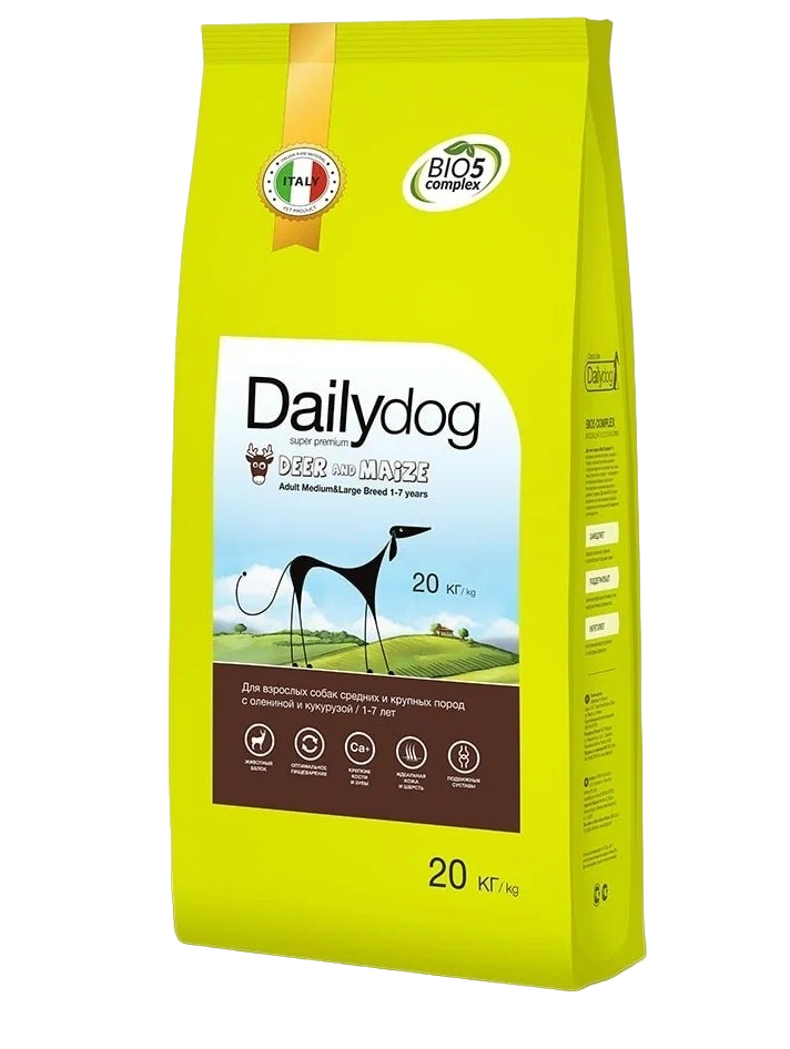 Сухой корм для собак Dailydog Adult Medium-Large Breed, оленина и кукуруза, 20кг