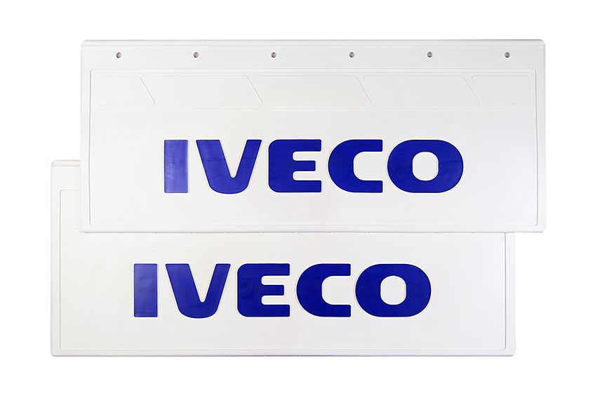 

Брызговики задние IVECO 670х270 (белая резина с синей надписью)