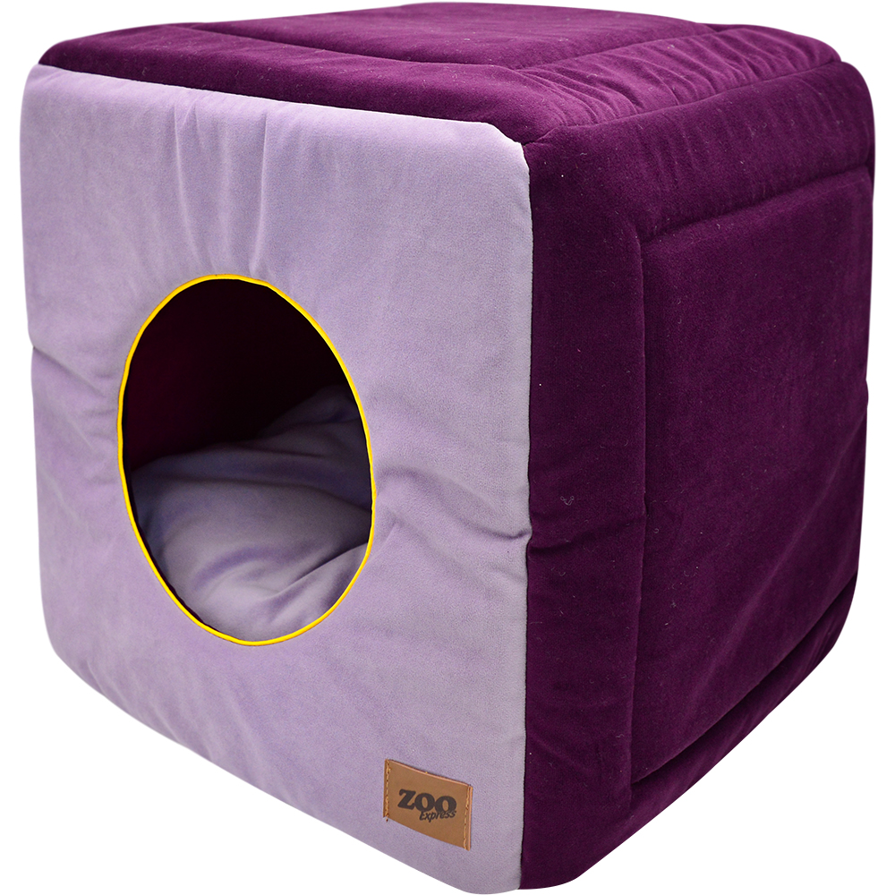 фото Дом куб-трансформер для собаки zooexpress ампир микровелюр 42x42x40см фиолетовый