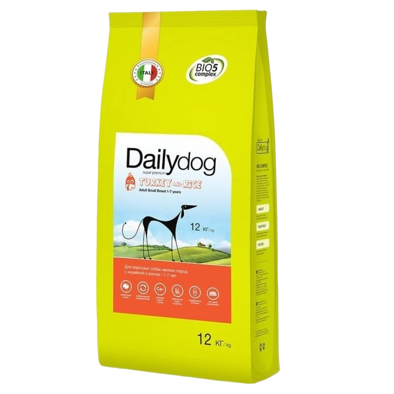 Сухой корм для собак Dailydog Adult Small Breed, для мелких пород, индейка и рис, 12кг