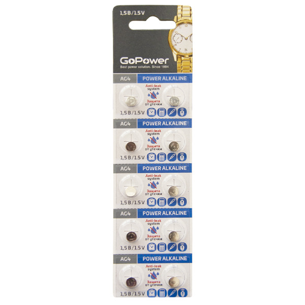 Батарейка G4/LR626/LR66/377A/177 BL10 Alkaline 1.5V GoPower батарейки gopower bl10 alkaline aaa 10 шт