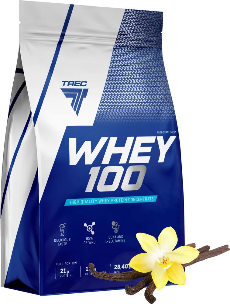 Вкусный сывороточный протеин Whey 100 900 г, ваниль, Trec Nutrition, (белковый коктейль дл