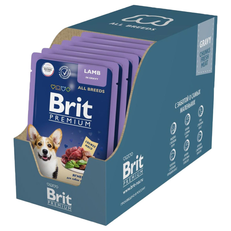 Влажный корм для взрослых собак Brit Premium с ягненком в соусе 14 шт по 85 г