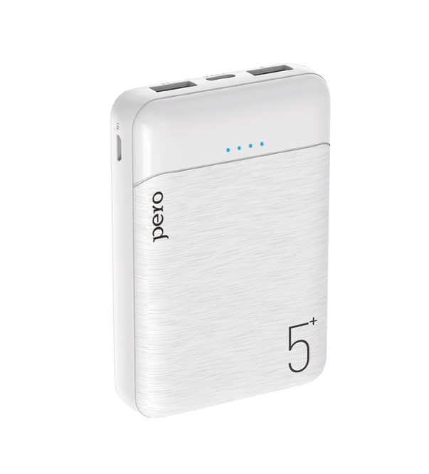 

Внешний аккумулятор PERO PB01, 5000 мАч, 2 USB, 2.1 А, индикатор, белый