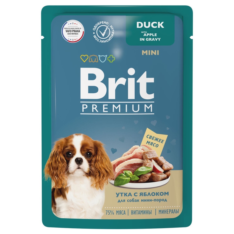 Влажный корм для миниатюрных собак Brit Premium с уткой и яблоком в соусе 14 шт по 85 г