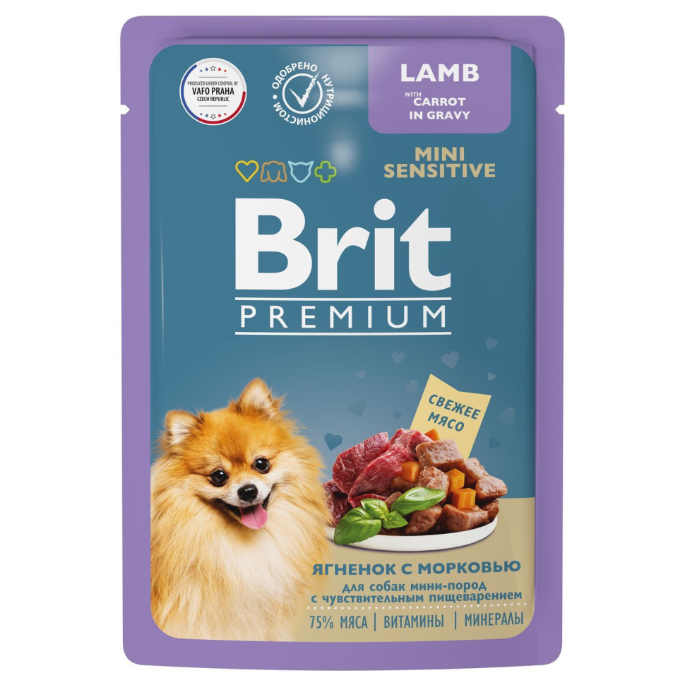 Влажный корм для миниатюрных собак Brit Premium ягненок морковь 14шт по 85г