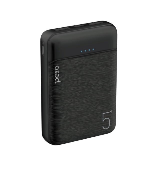 

Внешний аккумулятор PERO PB01, 5000 мАч, 2 USB, 2.1 А, индикатор, черный
