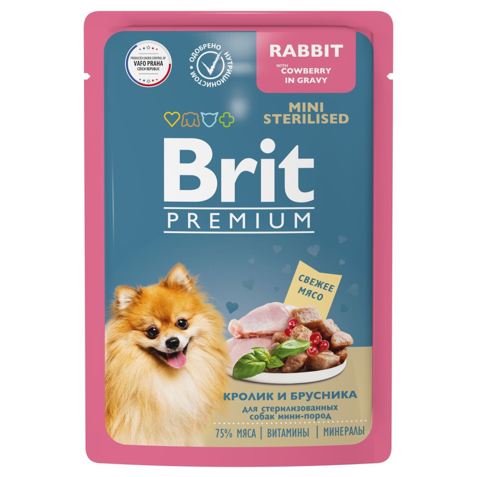 Влажный корм для стерилизованных миниатюрных собак Brit Premium с кроликом 14 шт по 85 г