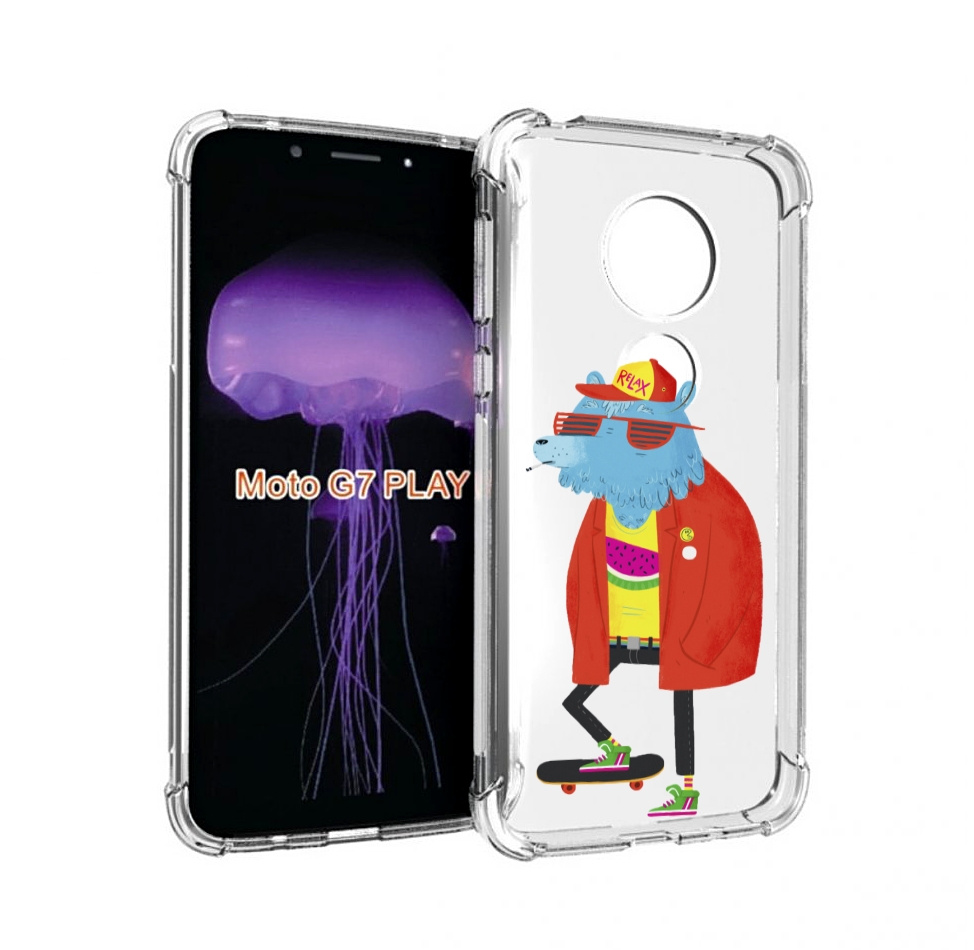 

Чехол MyPads медведь на скейте для Motorola Moto G7 Play, Прозрачный, Tocco