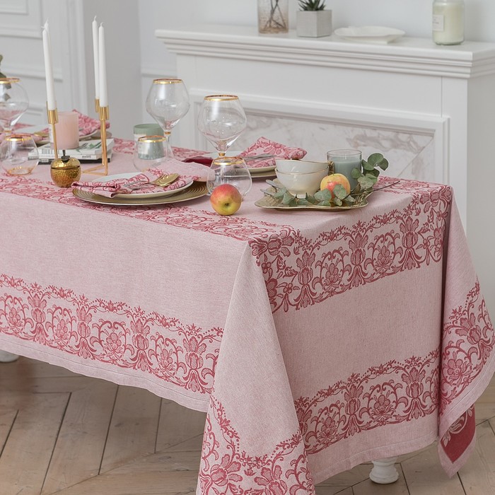 

Столовый набор "Этель" (скатерть 150х300 см, салфетки 45х45 см - 12 шт.) цвет бордо, хл. с