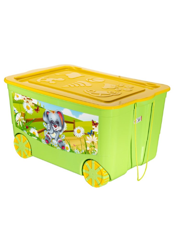 Ящик для игрушек ElfPlast KidsBox на колесах салатово-желтый заяц 2008₽