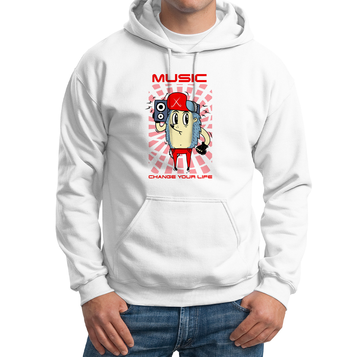 

Худи унисекс CoolPodarok Прикол Ежик диджей белое 64 RU, M0151262