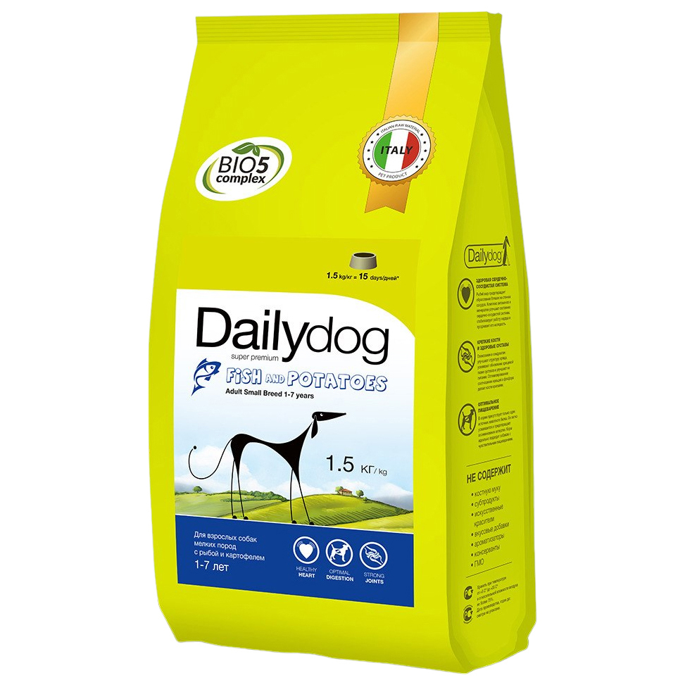 Сухой корм для собак Dailydog Adult Small Breed, для мелких пород, рыба и картофель, 1,5кг