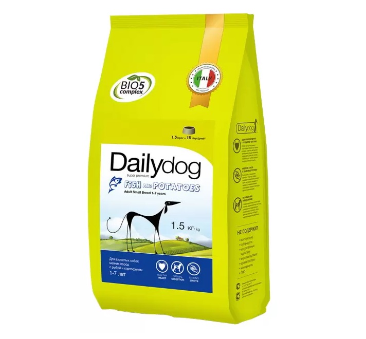 Сухой корм для собак Dailydog Adult Small Breed, для мелких пород, рыба и картофель, 1,5кг