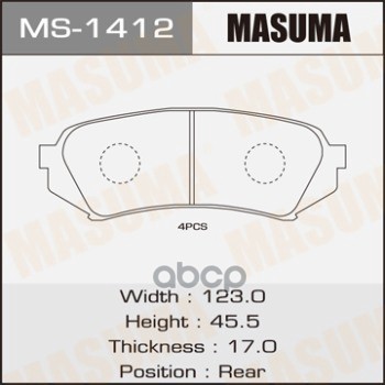 

Колодки тормозные TOYOTA 98- 4.7/3.0-4.2 DIESEL задн. MASUMA MS-1412