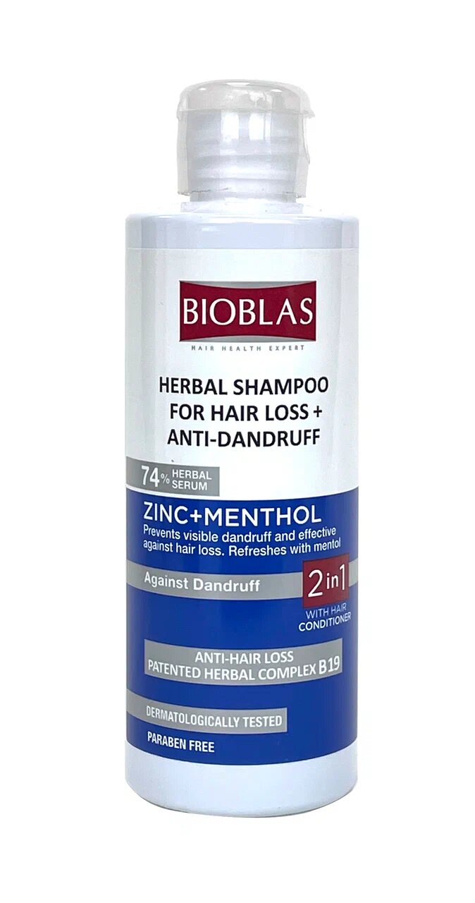 Шампунь Bioblas от перхоти и против выпадения  Zinc+Menthol Herbal Shampoo 150мл шампунь bioblas от перхоти и против выпадения zinc menthol herbal shampoo 150мл