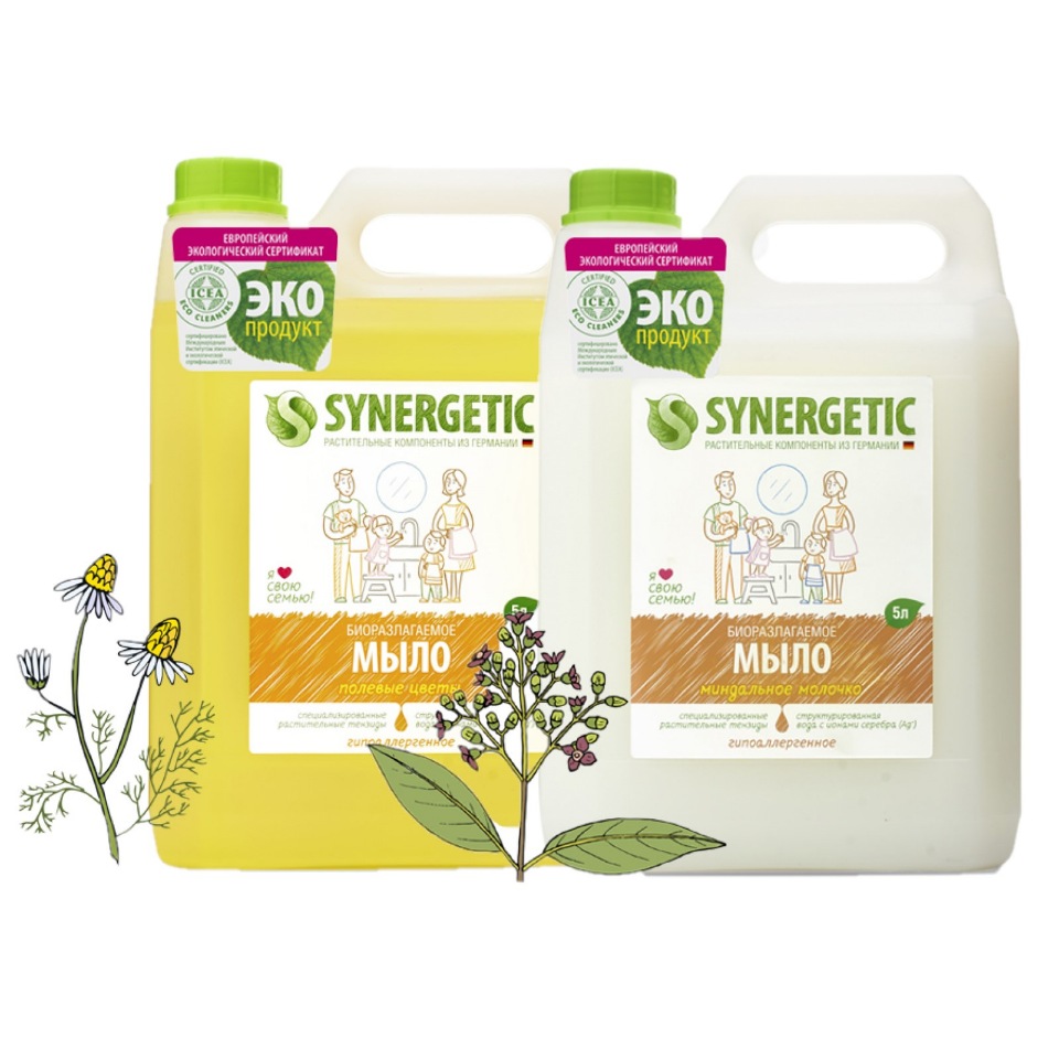 Набор Synergetic Mix мыло жидкое Миндальное молочко, Полевые цветы 2 шт 5 л synergetic жидкое мыло миндальное молочко с эффектом увлажнения гипоаллергенное 5000 0