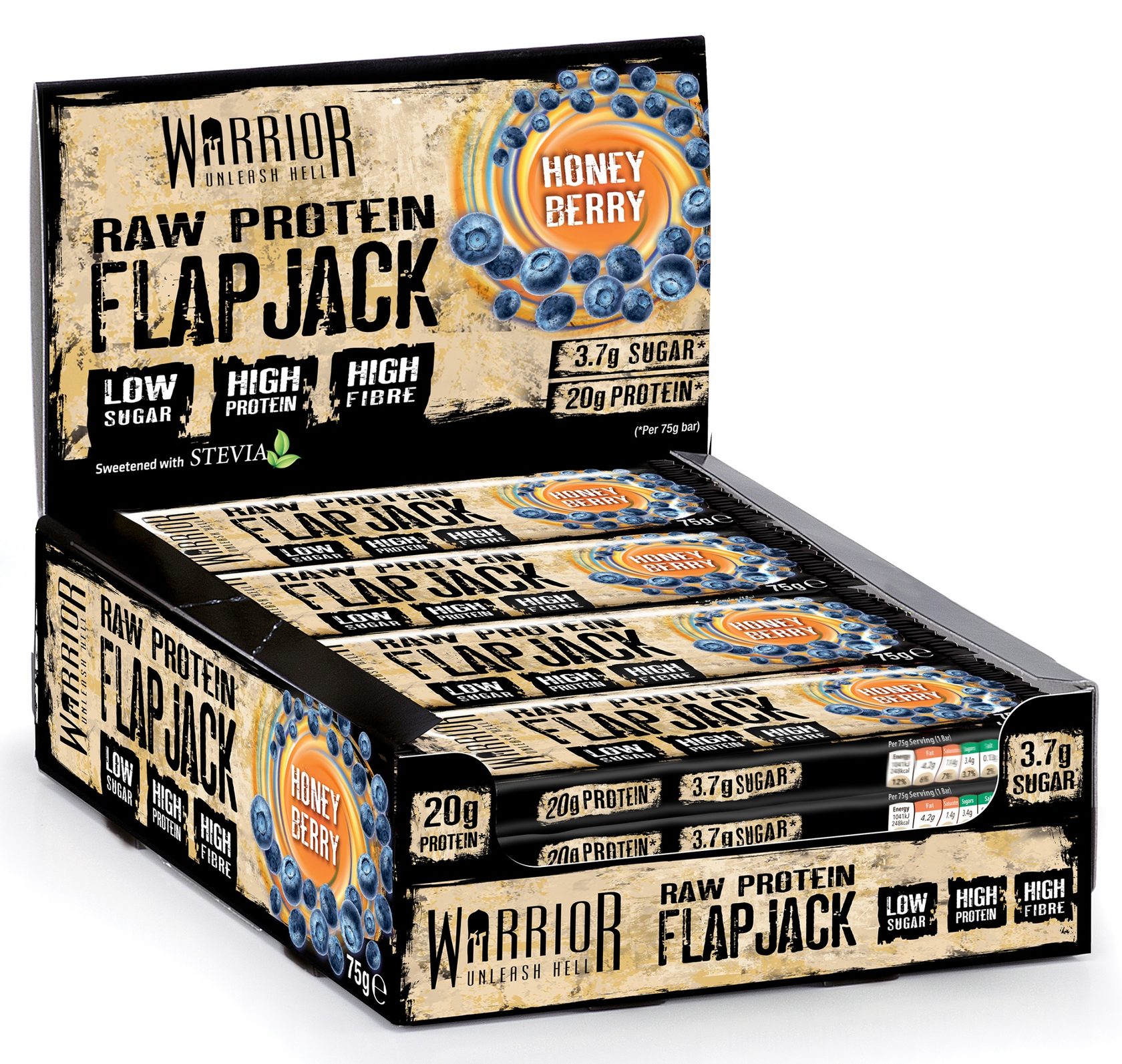 фото Батончик warrior raw protein flapjacks 12 0,08 г, 12 шт., honey berry