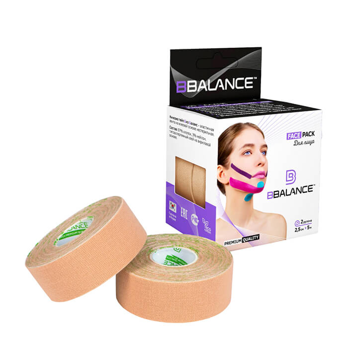 Кинезиотейп BBTape Face Pack Beige 2,5 см x 5 м, 2 рулона