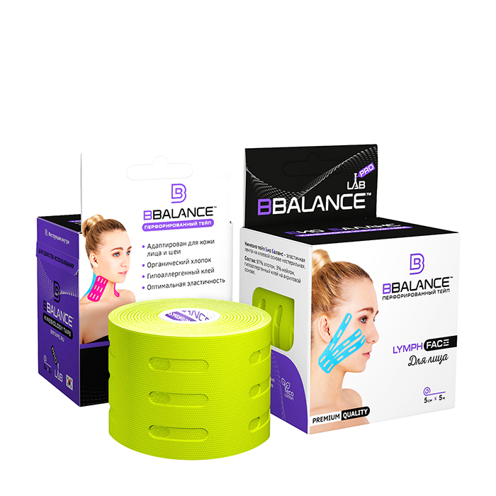 

Кинезиотейп BBTape Lymph Face зеленый 50 см, Lymph Face