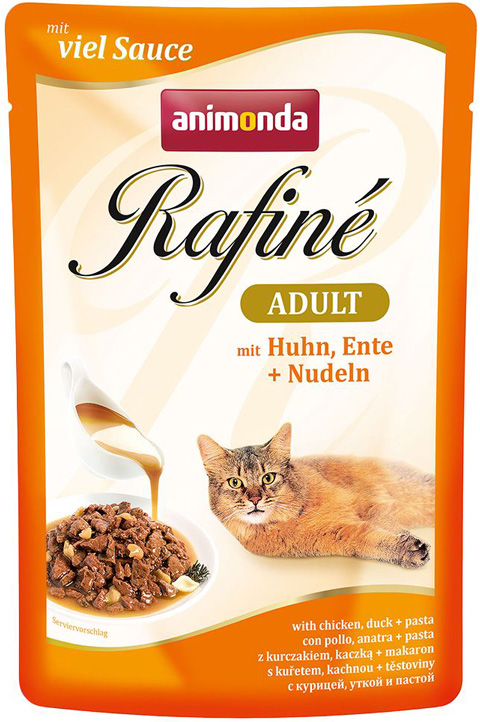 

Влажный корм для кошек Animonda Rafine Adult, курица, утка и паста, 12шт по 100г, Rafine Adult