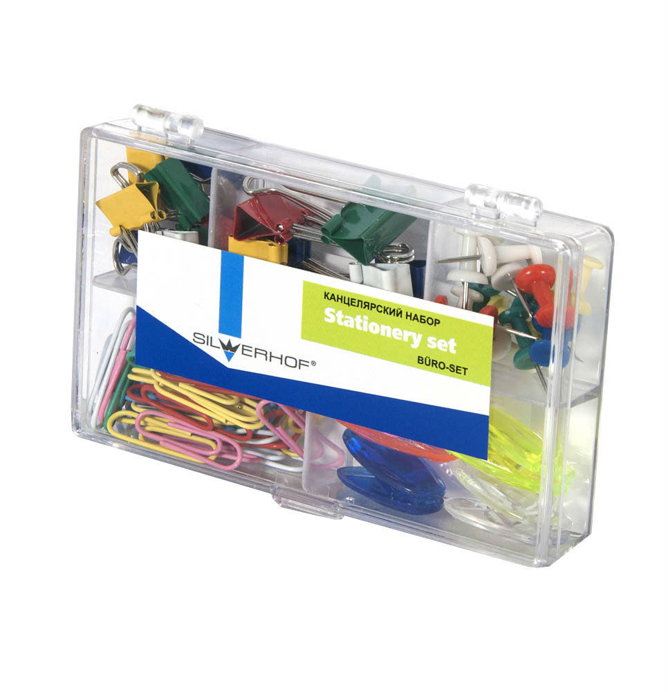 

Канцелярский набор Silwerhof 172042, 5 предметов, цветные скрепки 28 мм, зажимы 15/19 мм, Разноцветный, 172042